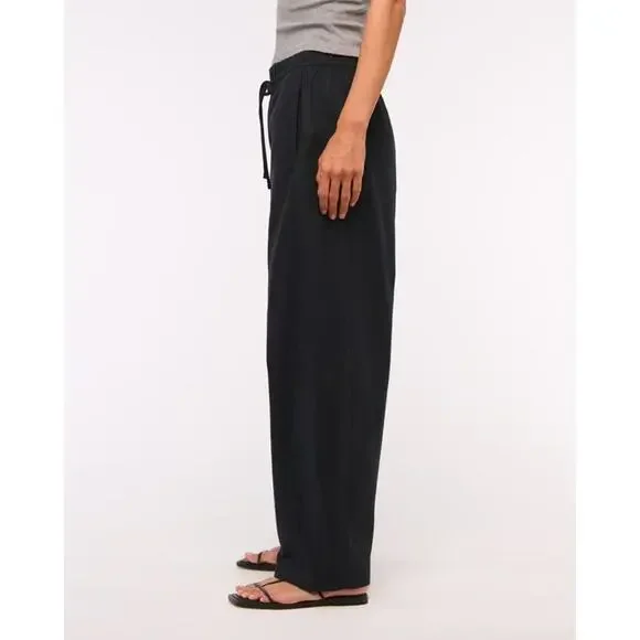 $80 Abercrombie & Fitch Linen Blend Pull on Barrel Pant XS Black - Picture 3 of 10